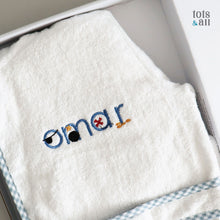 Load image into Gallery viewer, Personalised Bathrobe in Pirate Font
