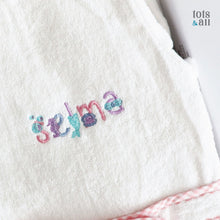 Load image into Gallery viewer, Personalised Bathrobe in Mermaid Font