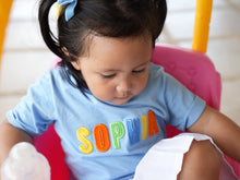Load image into Gallery viewer, Personalised Multicolour Blue Kids Tshirt