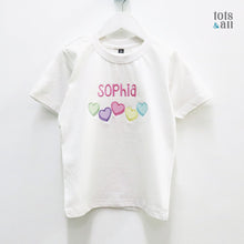 Load image into Gallery viewer, Personalised Colourful Hearts T-Shirt
