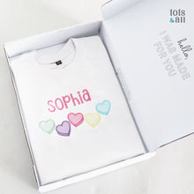 Load image into Gallery viewer, Personalised Colourful Hearts T-Shirt