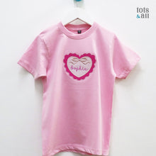 Load image into Gallery viewer, Personalise My Heart Kids' Valentine TShirt in Pink