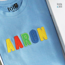 Load image into Gallery viewer, Personalised Multicolour Blue Kids Tshirt