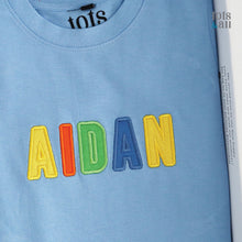Load image into Gallery viewer, Personalised Multicolour Blue Kids Tshirt