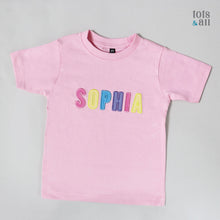 Load image into Gallery viewer, Personalised Multicolour Pink Kids T-shirt