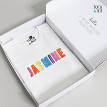 Load image into Gallery viewer, Personalised White Kids T-shirt in Girl Rainbow