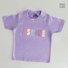 Load image into Gallery viewer, Personalised Multicolour Purple Kids T-shirt
