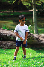 Load image into Gallery viewer, Personalised Stripe Tee & Shorts Set in Navy