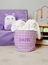 Load image into Gallery viewer, Personalised Storage Basket in Purple Gingham