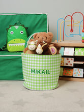 Load image into Gallery viewer, Personalised Storage Basket in Green Gingham