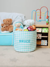 Load image into Gallery viewer, Personalised Storage Basket in Aqua Gingham
