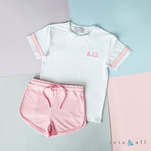 Load image into Gallery viewer, Personalised Stripe Tee & Shorts Set in Pink