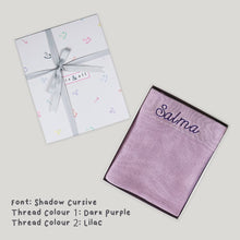 Load image into Gallery viewer, Personalised Knitted Blanket in Purple