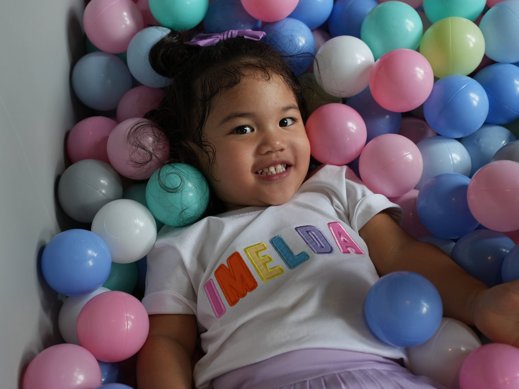 Personalised White Kids T-shirt in Girl Rainbow