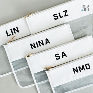 Personalised Clear Flat Pouch in Block Font