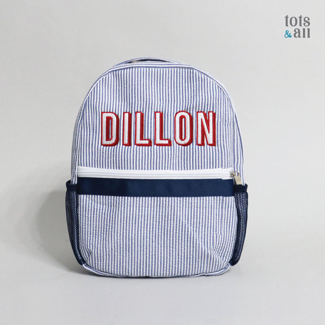 Personalised Toddler Backpack in Boldline Blue