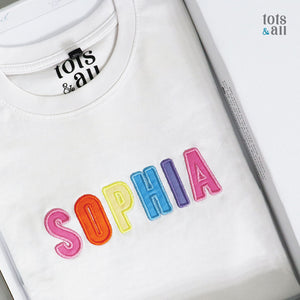 Personalised White Kids T-shirt in Girl Rainbow