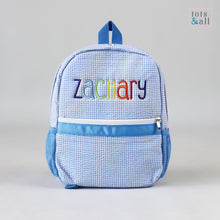 Load image into Gallery viewer, Personalised Gingham Toddler Backpack in Blue
