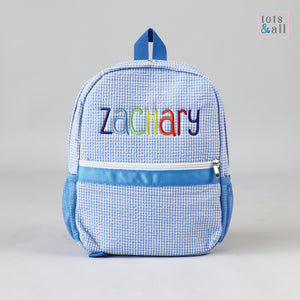 Personalised Gingham Toddler Backpack in Blue