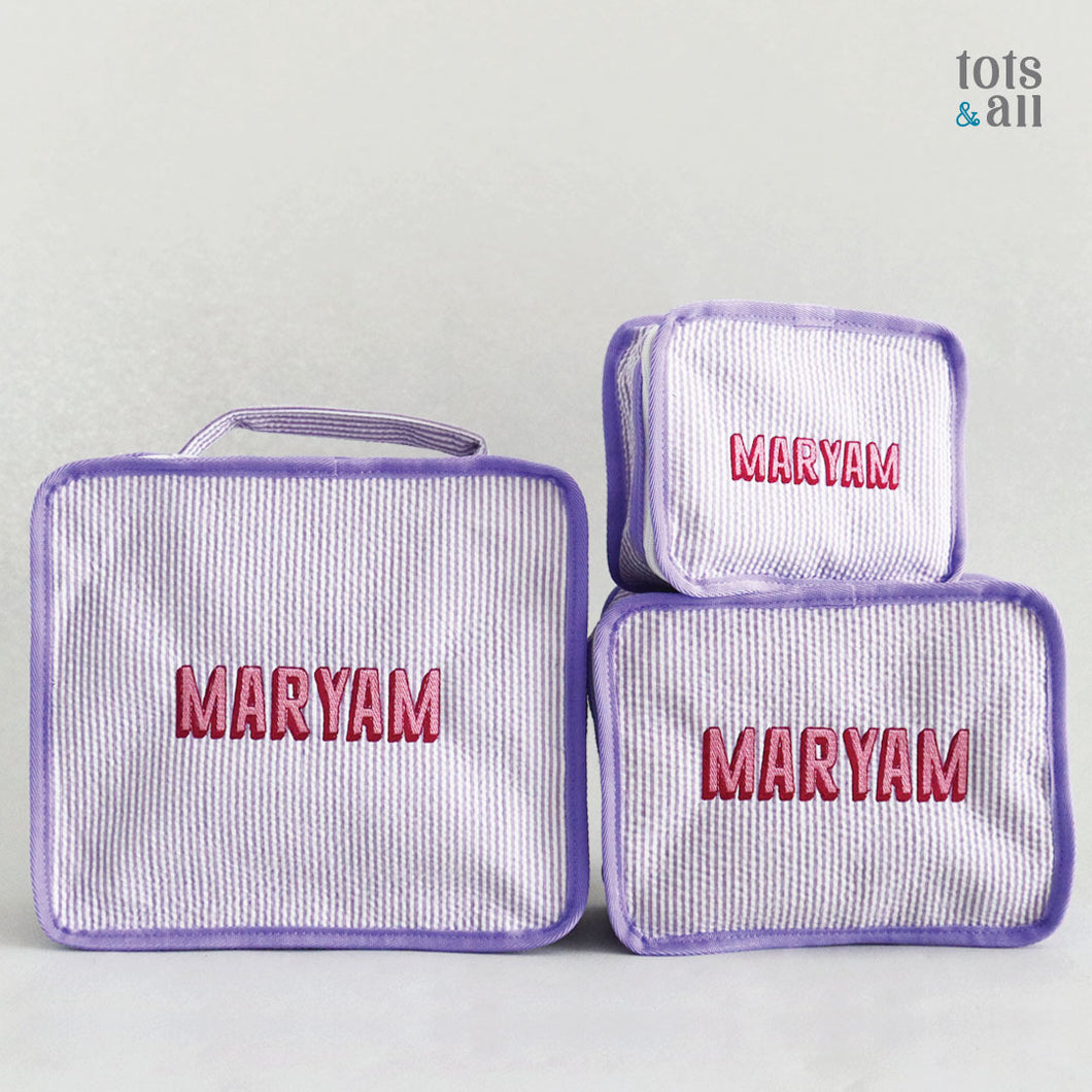 Personalised Set of 3 Packing Cubes in Purple