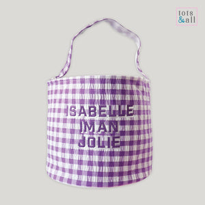 Personalised Storage Basket in Purple Gingham