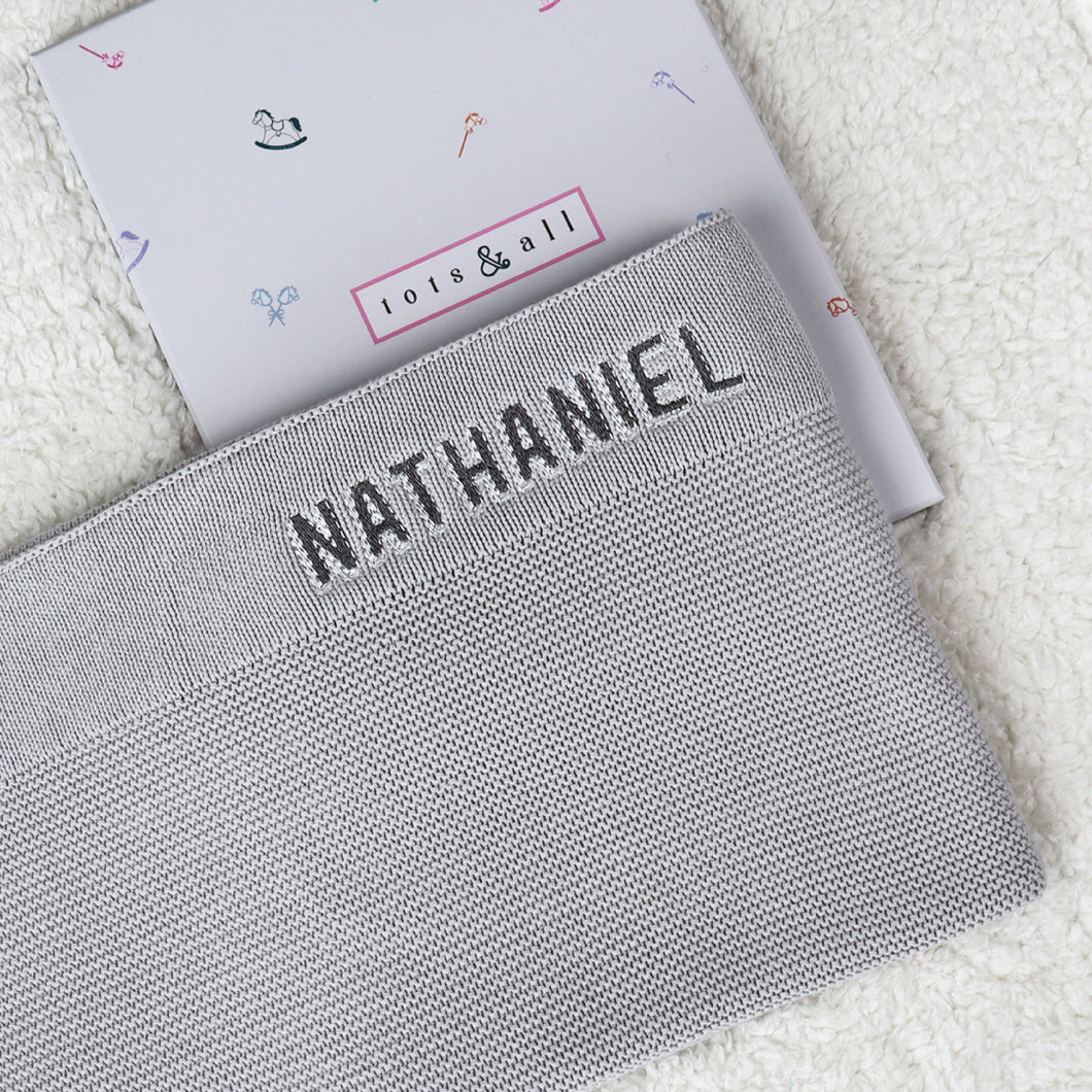 Personalised Knitted Blanket in Grey