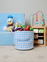 Load image into Gallery viewer, Personalised Storage Basket in Blue Ginghamll
