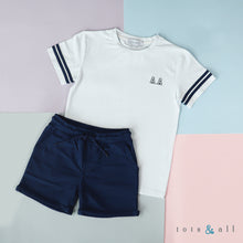 Load image into Gallery viewer, Personalised Stripe Tee &amp; Shorts Set in Navy
