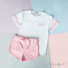 Load image into Gallery viewer, Personalised Stripe Tee &amp; Shorts Set in Pink
