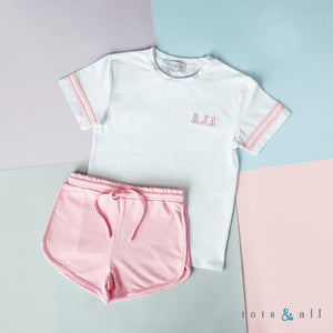 Personalised Stripe Tee & Shorts Set in Pink
