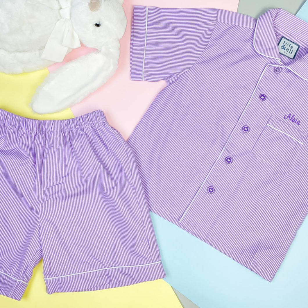 Purple Stripes Pyjamas Shorts Set